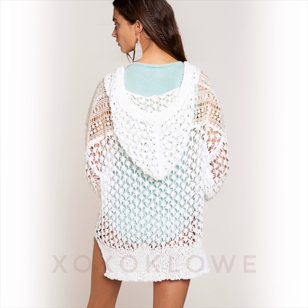 POL White Open-Knit Hooded Scoop Neck Sweater - Picture 7 of 14